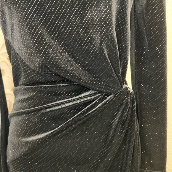 & OTHER STORIES Black Glitter Velour Padded Shoulder Mini Dress Size 2 NWOT - Picture 6 of 12